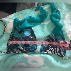 Teal and Animal Print Bikini Top savage swim euc size medium